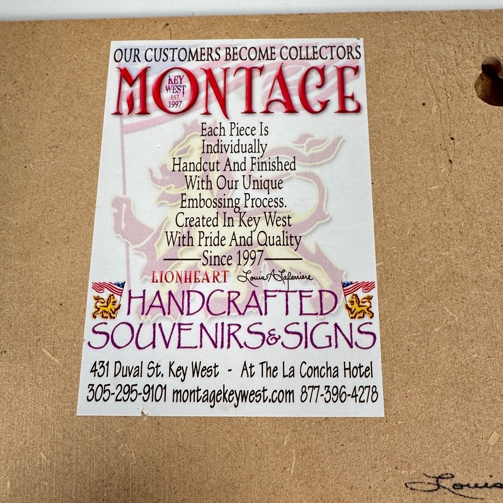 Montage Key West 2004 Bar Sign Chickens Drinks Hand Cut Embossed Glossy Signed - Picture 3 of 12